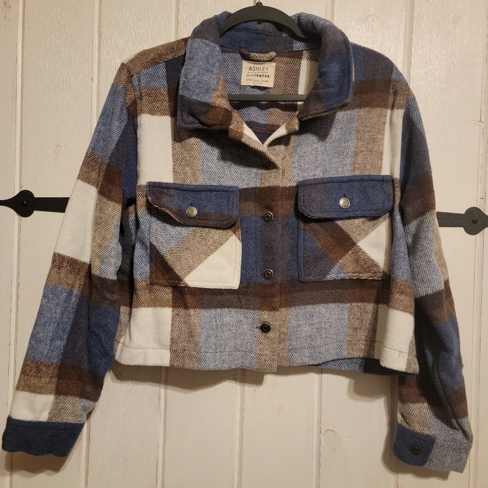 Ashley By 26 International Plaid Outerwear Jacket Cropped Size XL